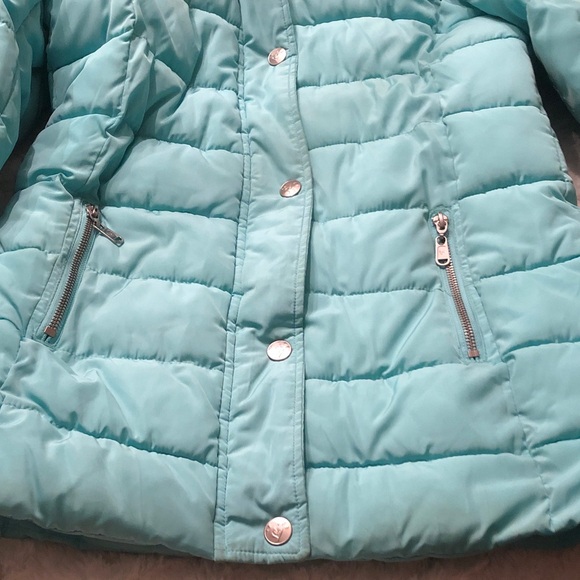 Justice Teal Jacket with Detachable Faux Fur Trimmed Sherpa Hood - Picture 9 of 10